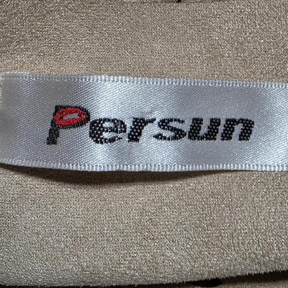 EUC PERSUN LASER CUT FRINGE FAUX SUEDE SHAWL WRAP OS - Picture 10 of 10